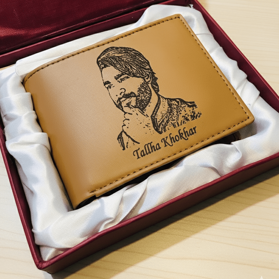 Custom Engraved Leather Wallet Photo & Name - GiftCity