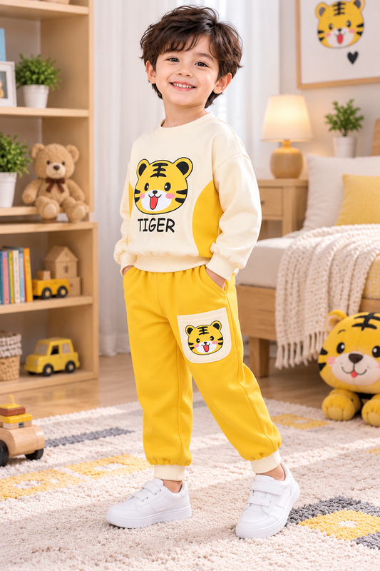 Boys Yellow Tiger printed fleece tracksuit set alternate angle