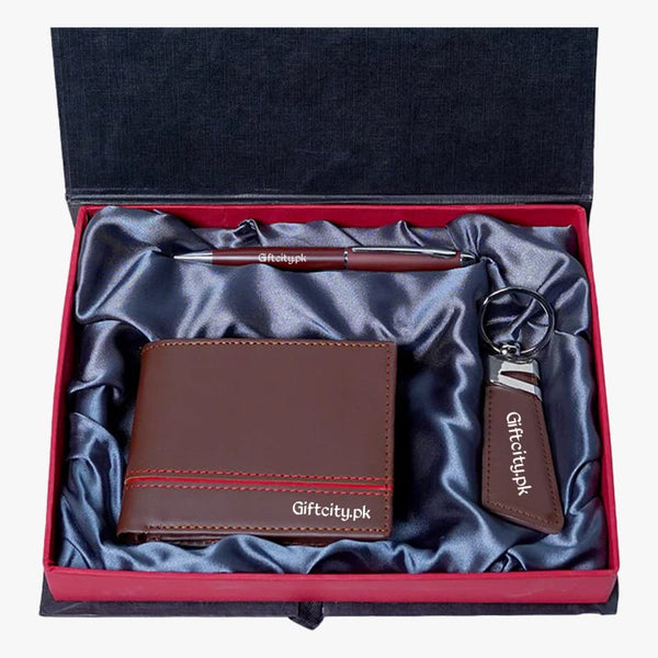 Customized Leather Wallet Keychain Pen Gift Set with Name Engraving