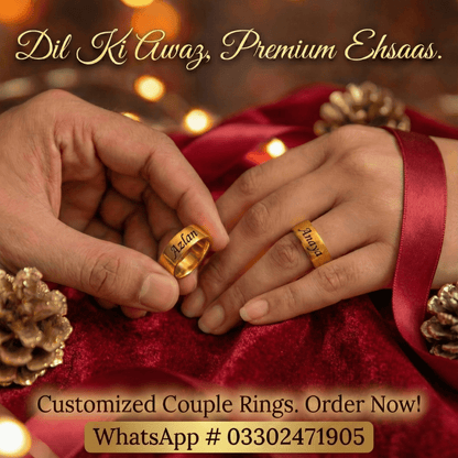 Customized Couple Name Rings (Pair of 2) Premium Gold Finish - GiftCity
