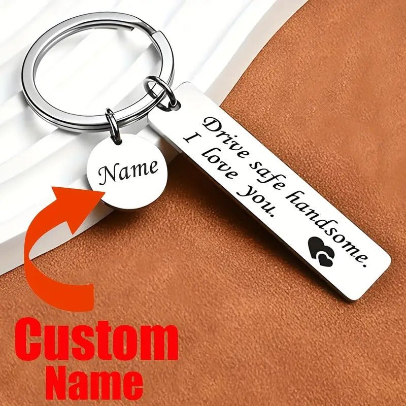 Customized Drive Safe Stainless Steel Keychain for Him | Romantic Gift - GiftCity
