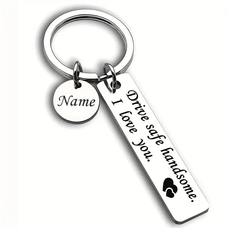 Customized Drive Safe Stainless Steel Keychain for Him | Romantic Gift - GiftCity