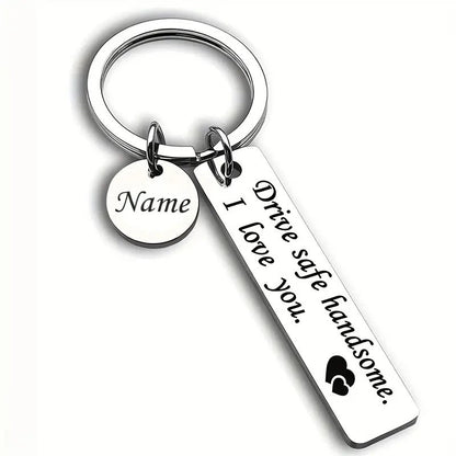 Customized Drive Safe Stainless Steel Keychain for Him | Romantic Gift - GiftCity