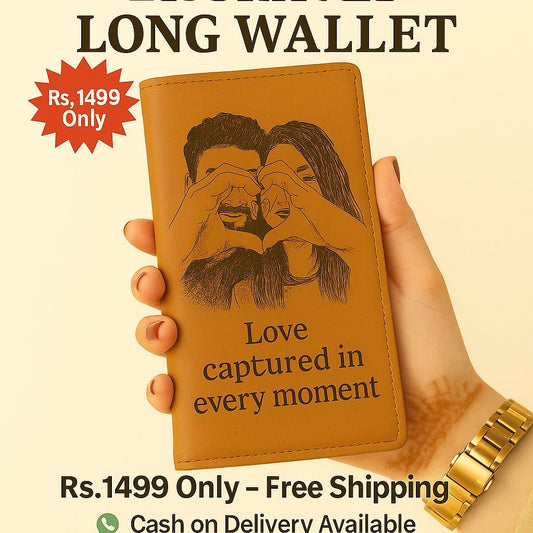 Customized Long Wallet With Picture|Name Engraved |Gift For Both - GiftCity