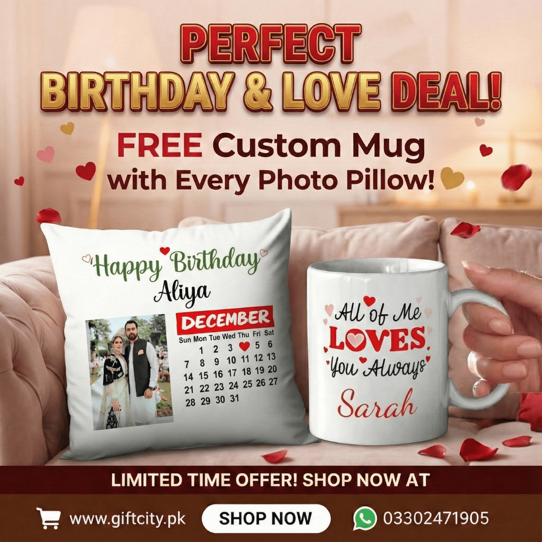 Customized Photo Pillow with Calendar + FREE Mug - GiftCity