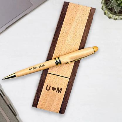Customized Wooden Box Pen with Name Engraving |Gift For Both - GiftCity