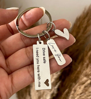 Drive Safe Personalized Multi-Charm Keychain – Love You