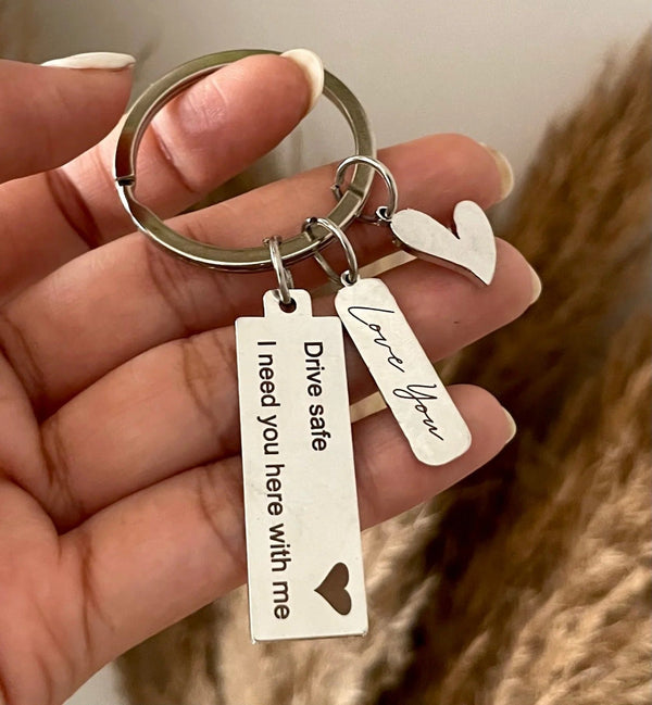 Drive Safe Personalized Multi-Charm Keychain – Love You
