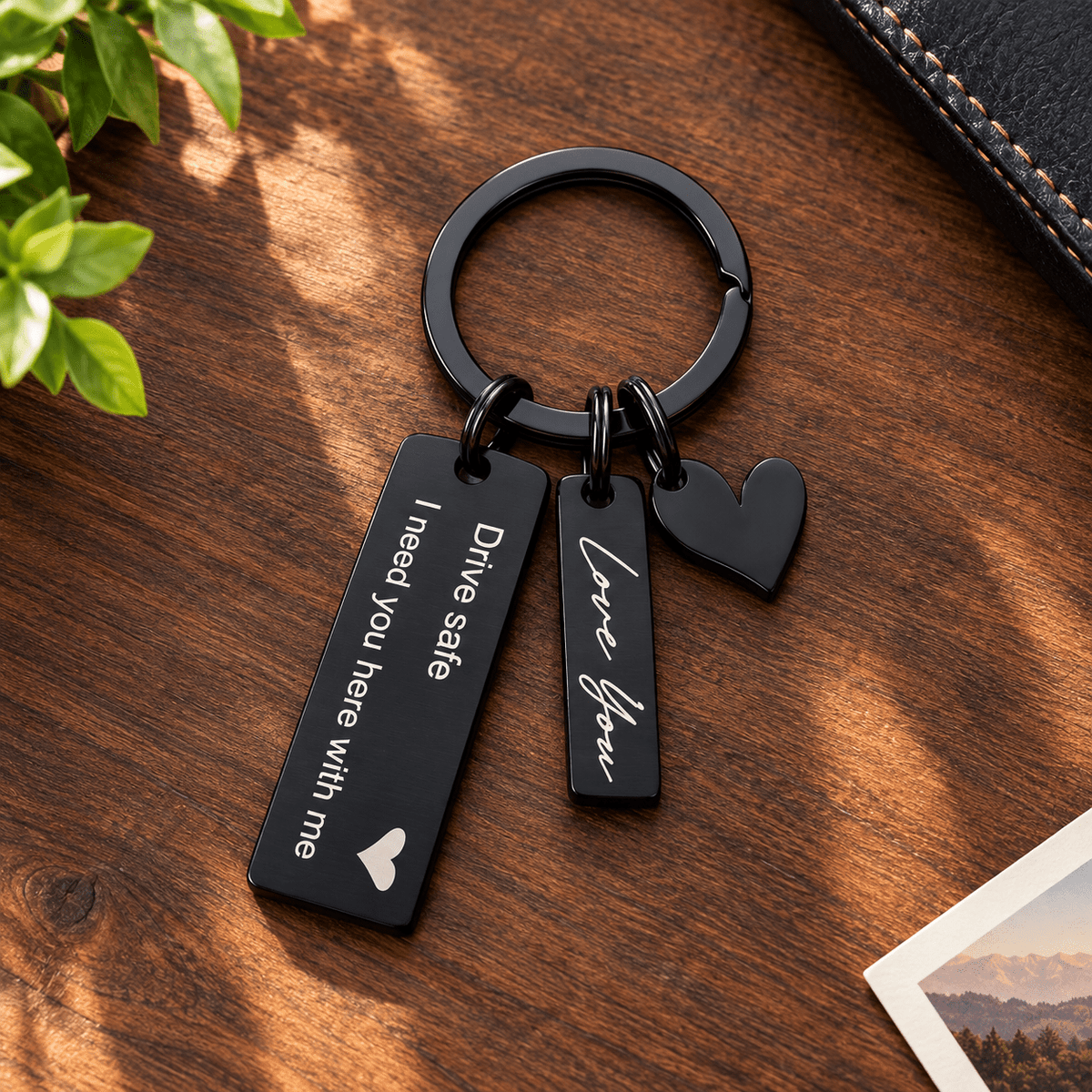 Drive Safe Personalized Multi-Charm Stainless Steel Keychain - GiftCity