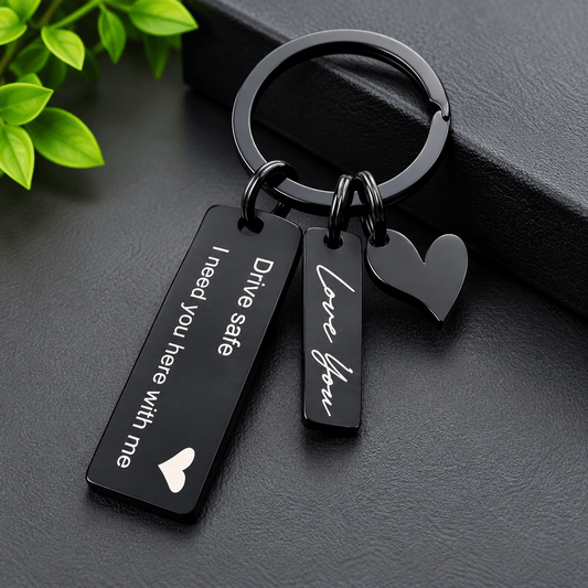 Drive Safe Personalized Multi-Charm Stainless Steel Keychain - GiftCity