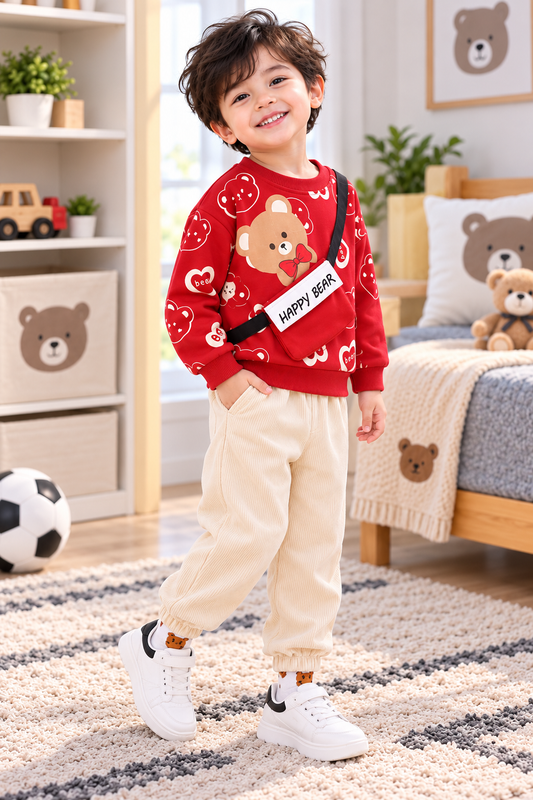 Boys Red Bear printed fleece tracksuit set alternate angle