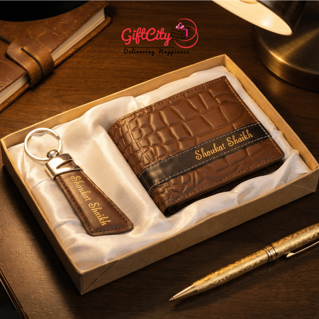 Executive Personalized Gift Set Wallet, Pen & Keyring Combo - GiftCity