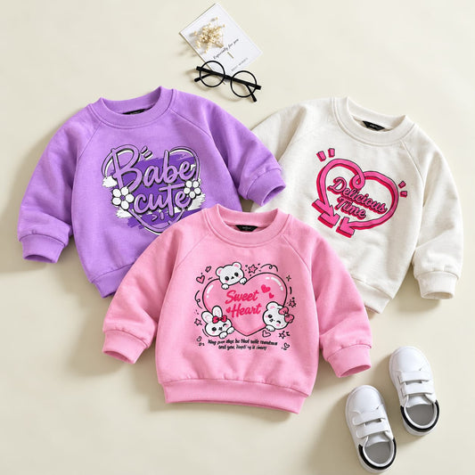Girls pack of 3 cute heart printed fleece sweatshirts