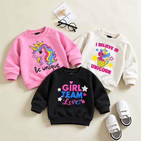 Girls Pack of 3 Unicorn Printed Fleece Sweatshirts