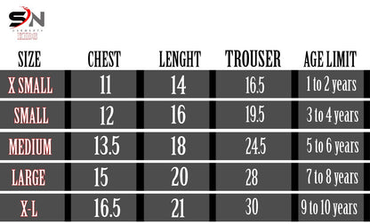 Kids winter tracksuit size chart