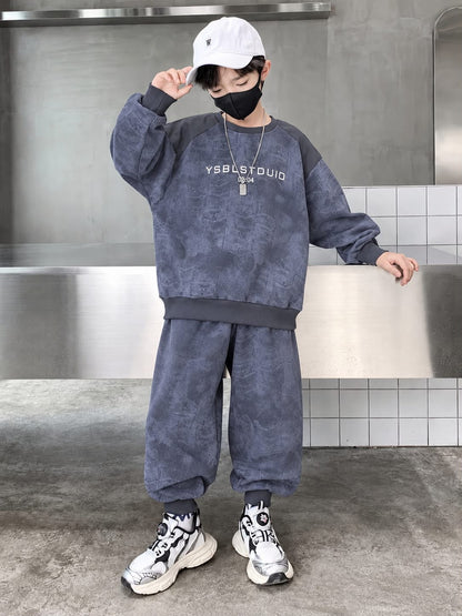 Kids light grey printed fleece tracksuit