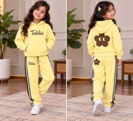 Kids Yellow Toddie Bear Fleece Tracksuit Set