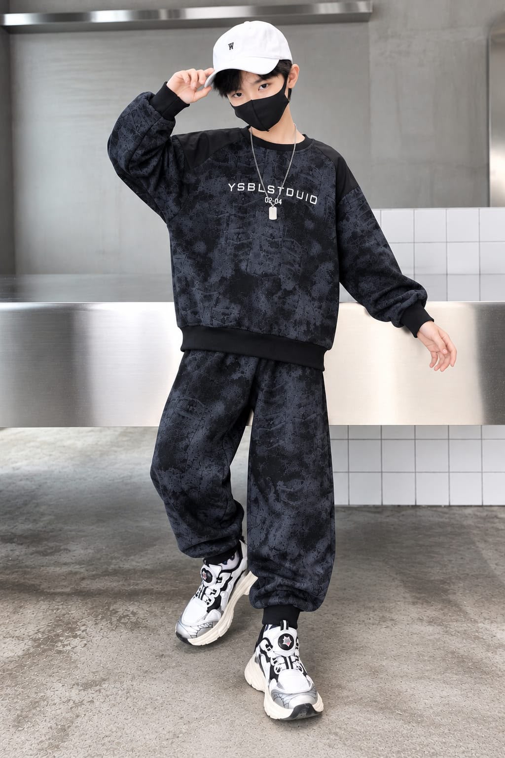 Boys Dark Grey Printed Fleece Tracksuit Set