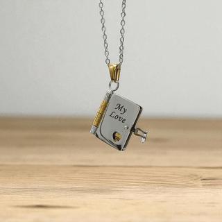 Love Book Necklace: Stainless Steel Mini Pendant, Romantic Gift
