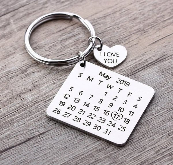 Personalized Calendar Date Stainless Steel Keychain | Anniversary Gift - GiftCity