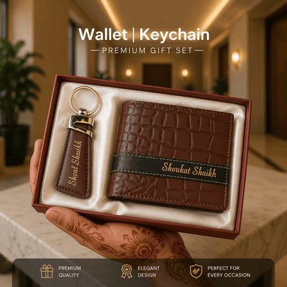 Personalized Leather Wallet & Keychain Gift Set - GiftCity