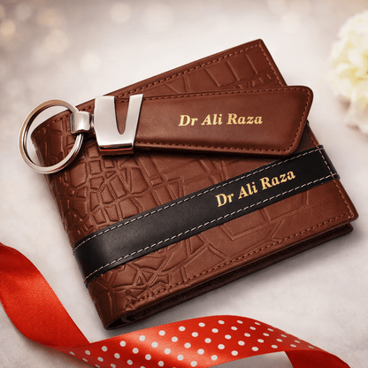Personalized Leather Wallet & Keychain Gift Set - GiftCity
