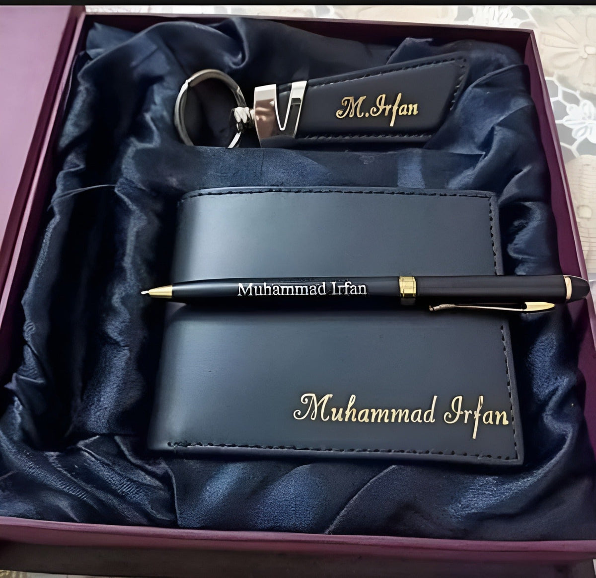 Personalized Leather Wallet Keychain & Pen with Name Engraving – GiftCity