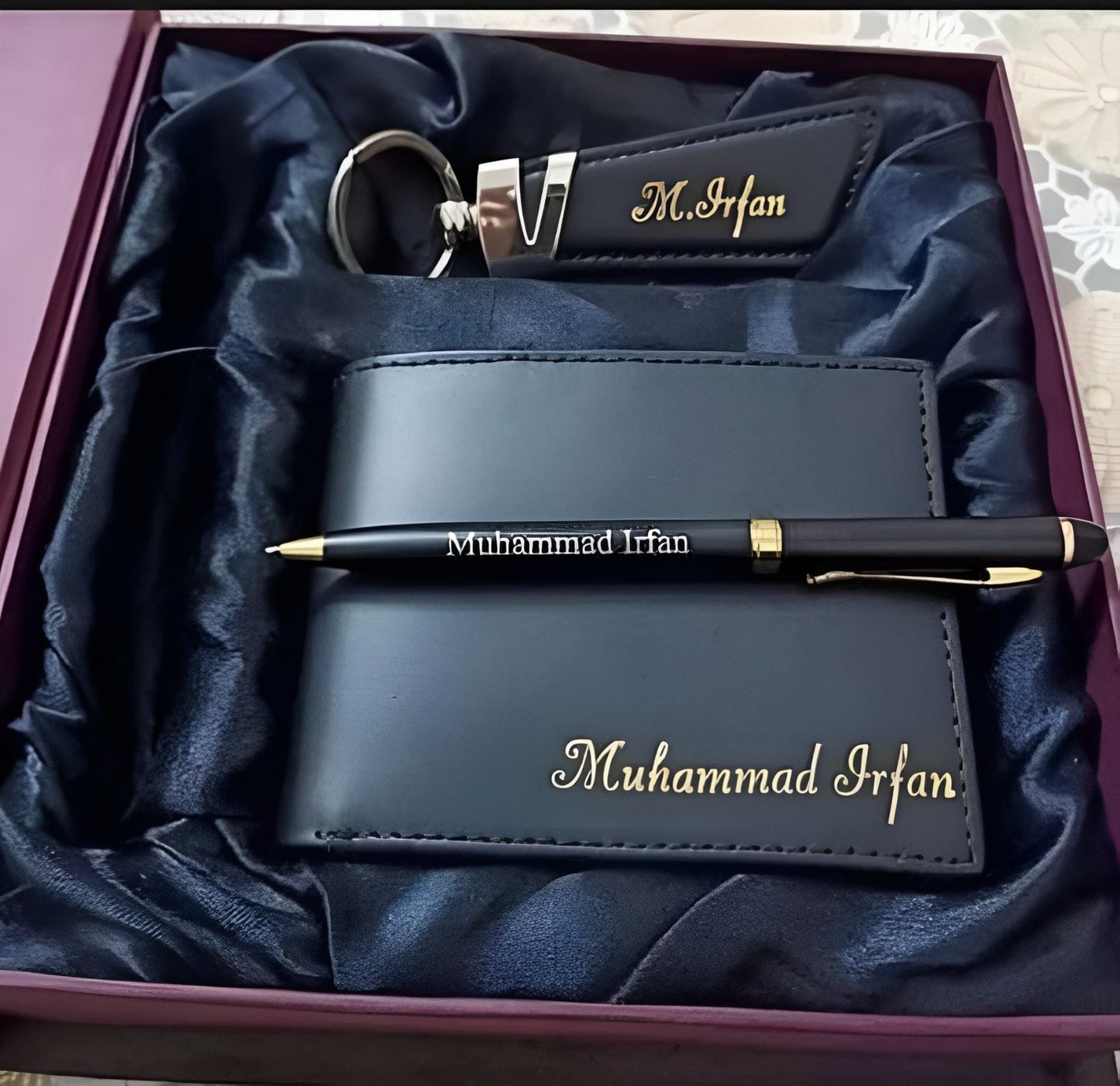 Personalized Leather Wallet Keychain penwith Name Engraving | Gift for Men - GiftCity