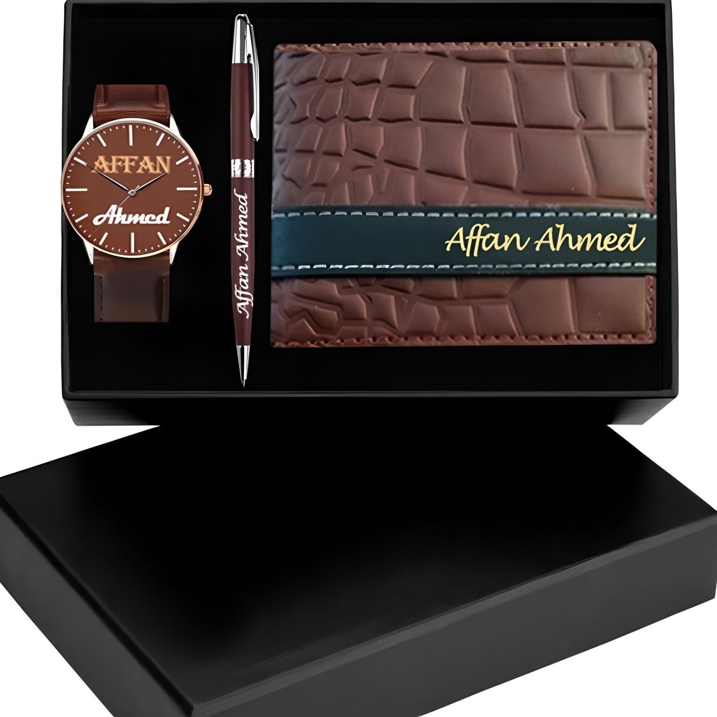 Personalized Leather Wallet Pen Watch with Name Engraving | Gift for Men - GiftCity