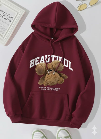 Women's Beautiful Teddy Printed Fleece Hoodie - GiftCity