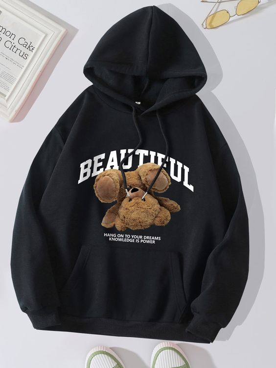 Women's Beautiful Teddy Printed Fleece Hoodie - GiftCity