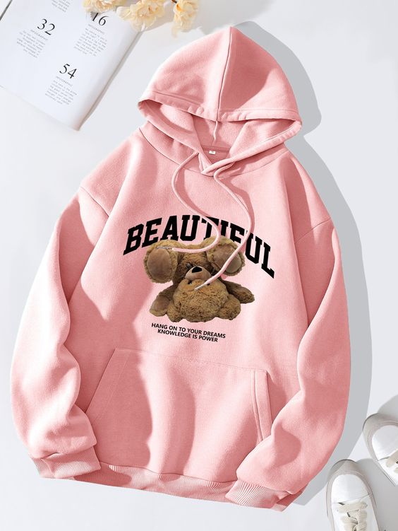 Women's Beautiful Teddy Printed Fleece Hoodie - GiftCity