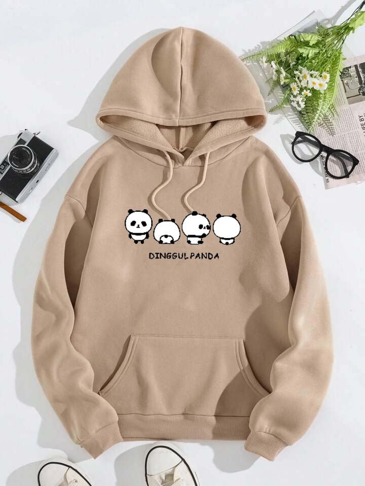 Women's Dinggul Panda Printed Fleece Hoodie - GiftCity