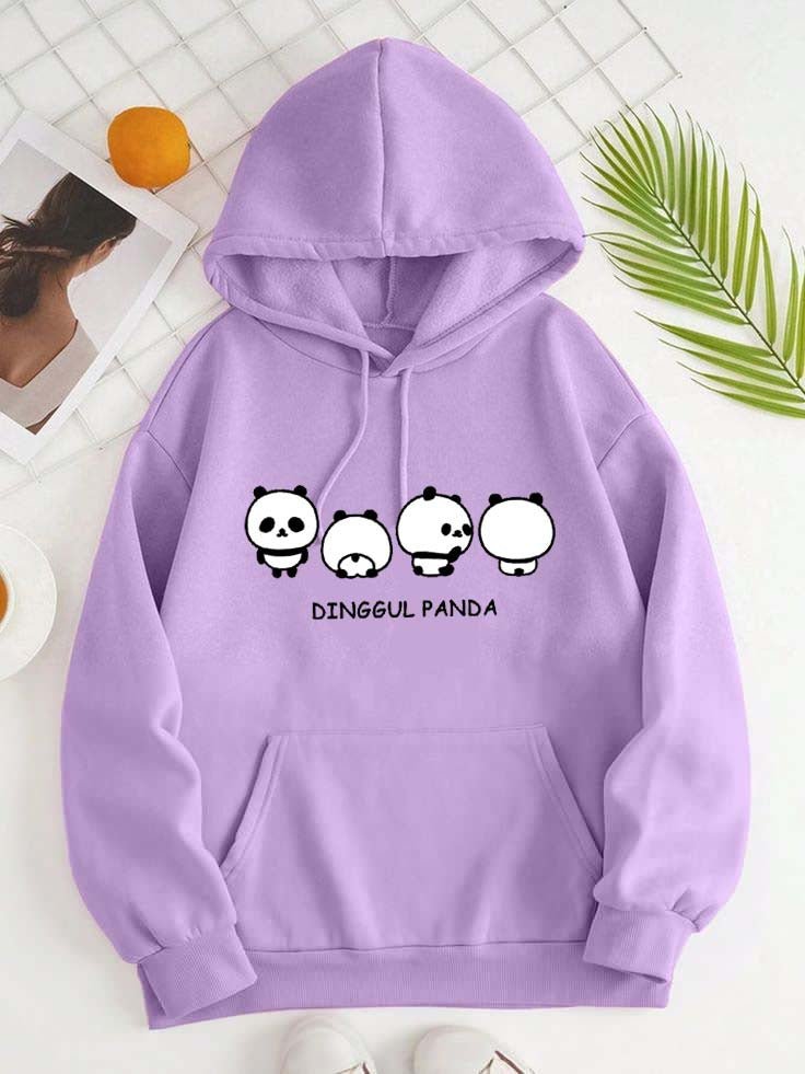 Women's Dinggul Panda Printed Fleece Hoodie - GiftCity