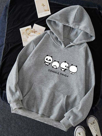 Women's Dinggul Panda Printed Fleece Hoodie - GiftCity