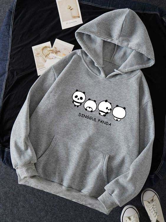 Women's Dinggul Panda Printed Fleece Hoodie