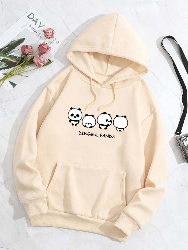 Women's Dinggul Panda Printed Fleece Hoodie - GiftCity