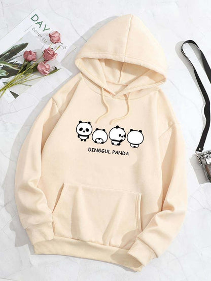 Women's Dinggul Panda Printed Fleece Hoodie - GiftCity