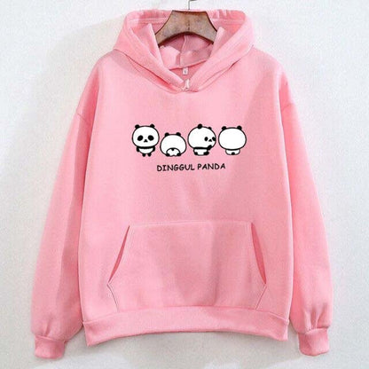 Women's Dinggul Panda Printed Fleece Hoodie - GiftCity