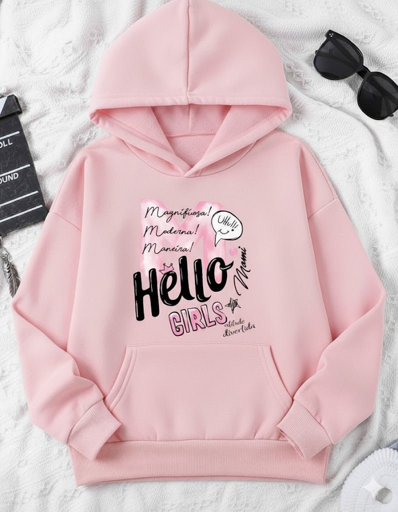 Women's Hello Girls Printed Fleece Hoodie - GiftCity