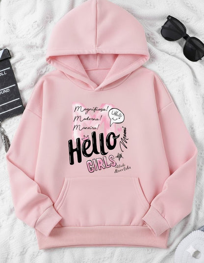 Women's Hello Girls Printed Fleece Hoodie - GiftCity
