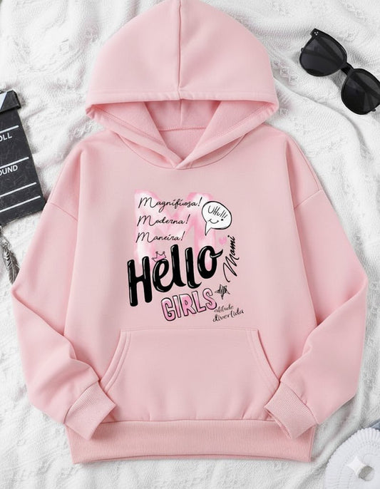 Women's Hello Girls Printed Fleece Hoodie - GiftCity