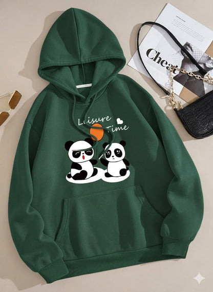 Women's Leisure Time Panda Fleece Hoodie - GiftCity