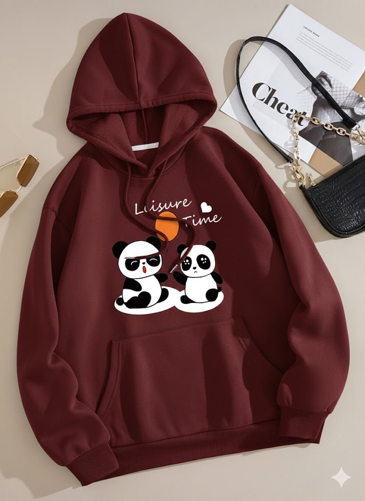Women's Leisure Time Panda Fleece Hoodie - GiftCity