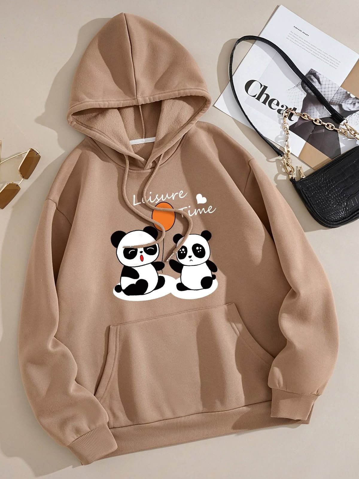 Women's Leisure Time Panda Fleece Hoodie - GiftCity