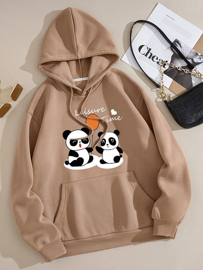 Women's Leisure Time Panda Fleece Hoodie - GiftCity