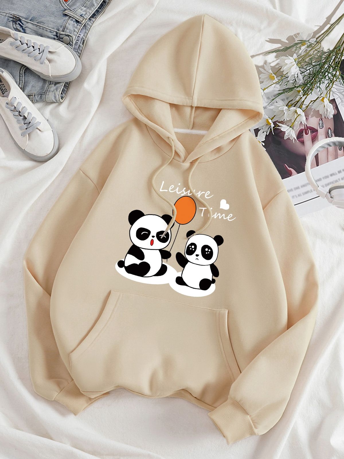 Women's Leisure Time Panda Fleece Hoodie - GiftCity