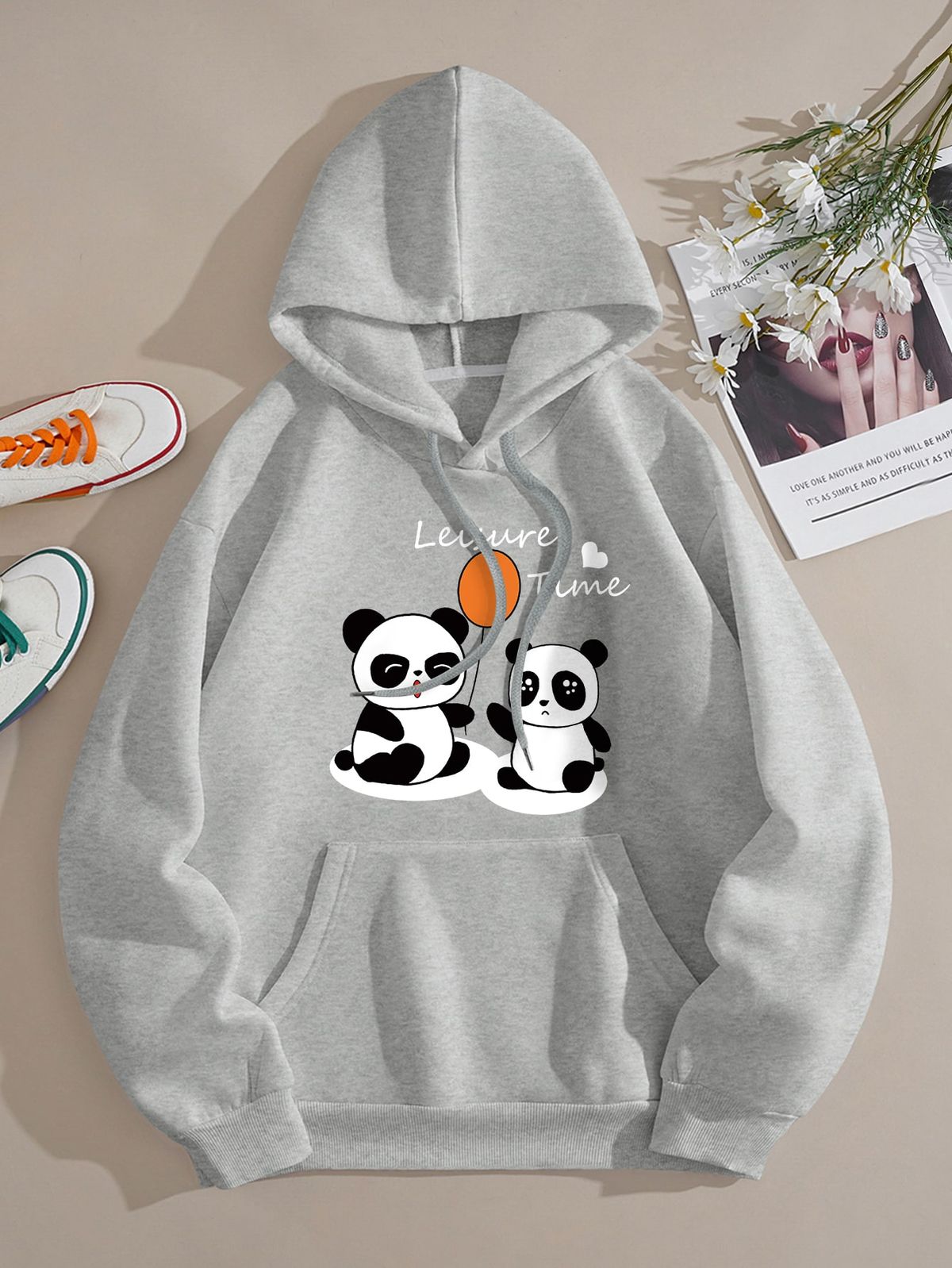 Women's Leisure Time Panda Fleece Hoodie - GiftCity