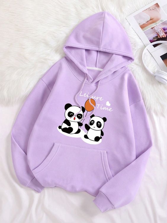 Women's Leisure Time Panda Fleece Hoodie - GiftCity