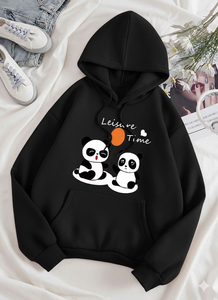 Women's Leisure Time Panda Fleece Hoodie - GiftCity